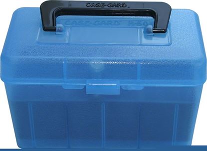 Picture of MTM H50-RL-24 Deluxe Ammo Box 50-Round, w/Handle, 25-06 30-06 270 Win, Clear Blue