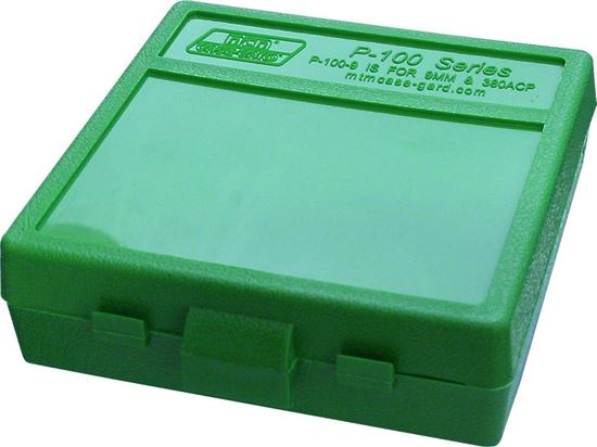 Picture of MTM P-100-9-10 Case-Gard Ammo Box 100 Round Flip-Top 9mm 380 ACP, Green