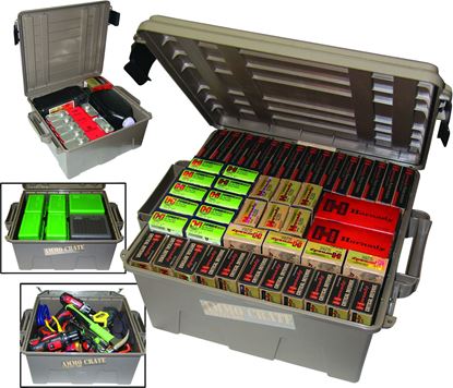 Picture of MTM ACR8-72 Ammo Crate Utility Box, 19"L x 15.75"W x 8"H, Up to 85 Lbs, Side Handles, O-Ring Seal, Dark Earth