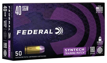 Picture of Federal AE40SJ2 American Eagle Syntech Training Match, 40 S&W, 180 Grain, Total Synthetic Jacket, Training Match, 50 Rounds Per Box