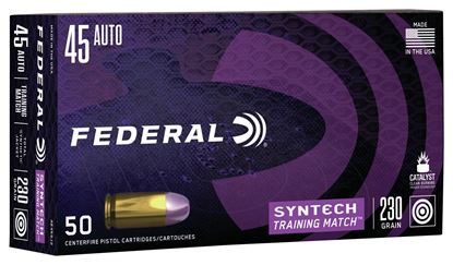 Picture of Federal AE45SJ2 American Eagle Syntech Training Match, 45 Auto, 230 Grain, Total Synthetic Jacket, Training Match, 50 Rounds Per Box