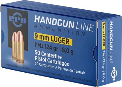 Picture of PPU PPH9F2 Pistol Ammo 9mm Luger FMJ 124gr.