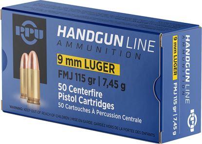Picture of PPU PPH9F1 Pistol Ammo 9mm Luger FMJ 115gr.