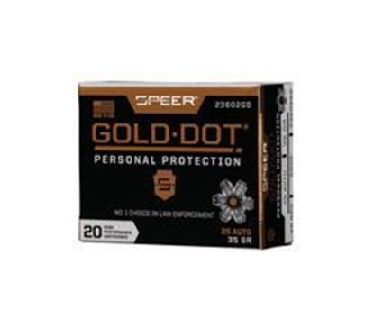 Picture of Speer 23602GD Gold Dot Personal Protection Handgun Ammo 25 Auto, GDHP, 35 Gr, 20 Rnd, Boxed