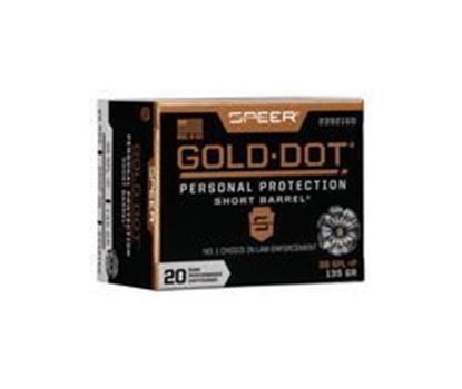 Picture of Speer 23921GD Gold Dot Short Barrel Pistol Ammo 38 SPL +P, GDHP, 135 Gr, 860 fps, 20 Rnd, Boxed