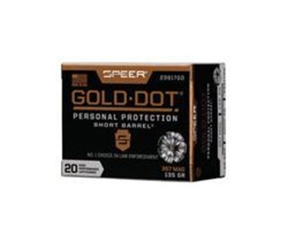 Picture of Speer 23917GD Gold Dot Short Barrel Pistol Ammo 357 MAG, GDHP, 135 Gr, 990 fps, 20 Rnd, Boxed