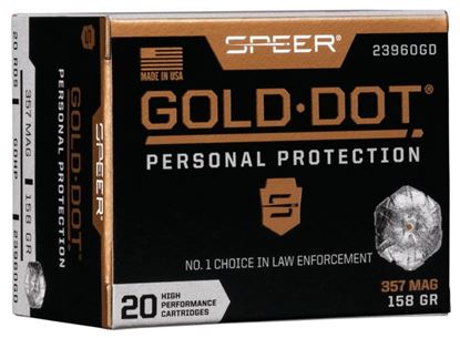 Picture of Speer 23960GD Gold Dot Personal Protection Handgun Ammo 357 MAG, GDHP, 158 Gr, 1235 fps, 20 Rnd, Boxed