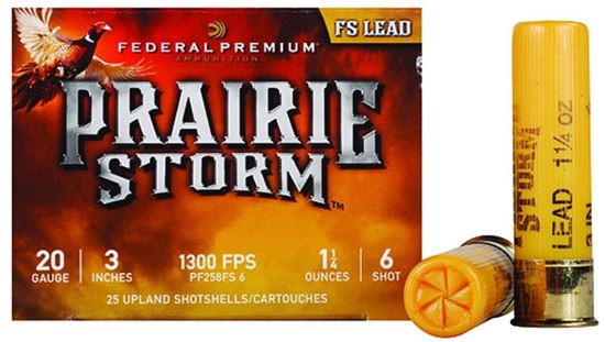 Picture of Federal PF258FS6 Wing-Shok Magnum FS Lead Shotshell 20 GA, 3 in, No. 6, 1-1/4oz, 3.44 Dr, 1300 fps, 25 Rnd per Box