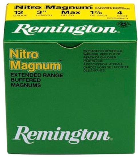 Picture of Remington NM12S4 Nitro Mag Buffered Magnum Loads Shotshell 12 GA, 2-3/4 in, No. 4, 1-1/2oz, Max Dr, 1260 fps