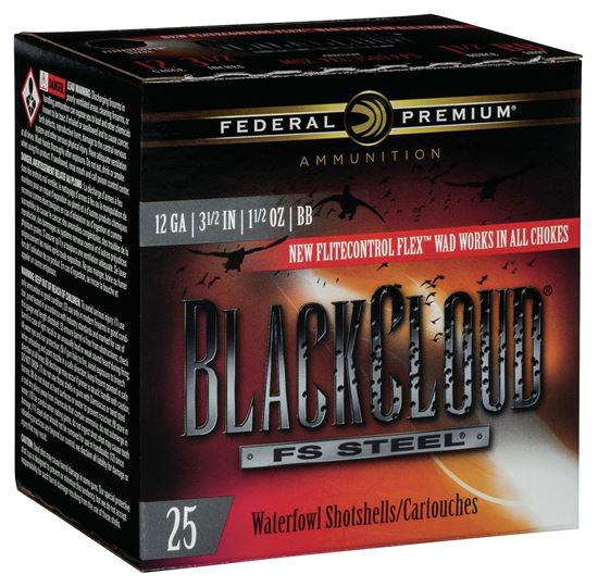 Picture of Federal PWBX134-1 Black Cloud Waterfowl Shotshell 12 GA 3 1/2" 1 1/2oz 1, 25 Rnd per Box