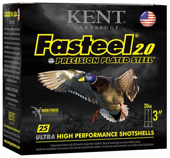 Picture of Kent K203FS28-2 Fasteel 2.0 Precision Plated Steel 20 GA 3" 1oz #2 Shot 1350FPS 25Bx