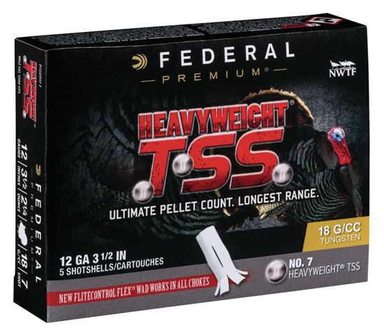 Picture of Federal PTSSX195F 810 Heavyweight TSS Turkey Shotshell, 12 Gauge, 3-1/2", 2-1/2oz, #8/#10, 1000fps, 5 Rnd per Box