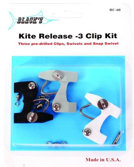 Picture of Black Marine RC60 Kite Release Clip Kit/Black w/3 pre-drilled clips #5,#7 Swivels & Snap Swivels