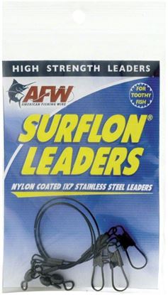 Picture of AFW E030BL06/3 Surflon Leaders, Nylon Coated 1x7 Stainless, Sleeve, Swivel, LockSnap, 30 lb (14 kg) test, Black, 6 in (15.2 cm) 3 pc