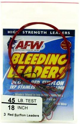 Picture of AFW E020REDL12/3 Bleeding Leaders, Nylon Coated 1x7 Stainless, DuoLockSnap, 20lb (9kg) test, .024in (0.61mm) dia, Red, 12in 3 pc
