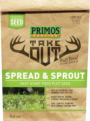 Picture of Primos 58582 Take Out Food Plot Seed, Spread & Sprout, 1/4 Acre Coverage, 5 Lb Bag