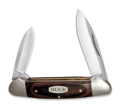 Picture of Buck 0389BRS Canoe Folding Pocket Knife, 3 5/8" 420J2 Spey & Pen blades, woodgrain handles with nickel silver bolsters