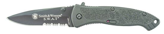 Picture of Smith & Wesson SWATMBS Medium S.W.A.T. M.A.G.I.C. Assisted Opening Liner Lock Folding Knife, Black. 3.2" Part Serrated Blade, Pocket Clip