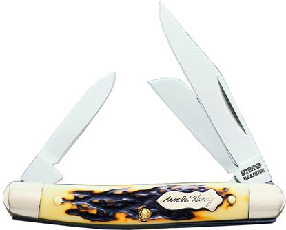 Picture of Uncle Henry 807UH Junior Folding 3-Blade Pocket Knife. Staglon Handles, Brass Pins, 2.8" Handle