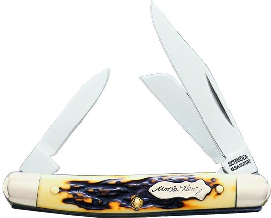 Picture of Uncle Henry 807UH Junior Folding 3-Blade Pocket Knife. Staglon Handles, Brass Pins, 2.8" Handle