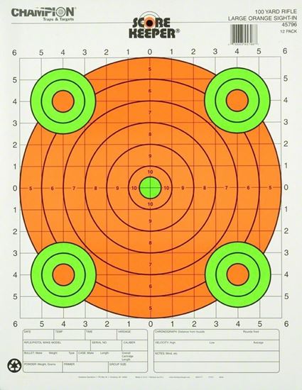 Picture of Champion 45796 Scorekeeper 100Yd Sight-In Rifle Target, Large Orange Bull, 14"x18", 12Pk