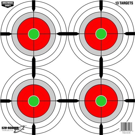 Picture of Birchwood Casey 37253 Eze-Scorer 12" Mulitple Bull's-Eye Paper Target- 13 Targets