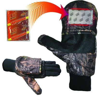 Picture of Heat Factory 991-MO-L Heated Pop Top Fold Back Mitten, Pr, Mossy Oak W/Liner, Large