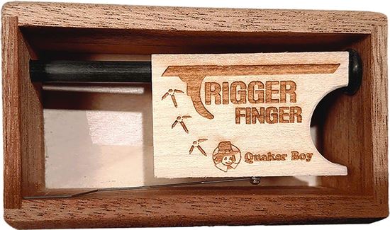 Picture of Quaker Boy 13659 Trigger Finger Mahogany Turkey Box Call, One Hand, Ergo Finger Hole