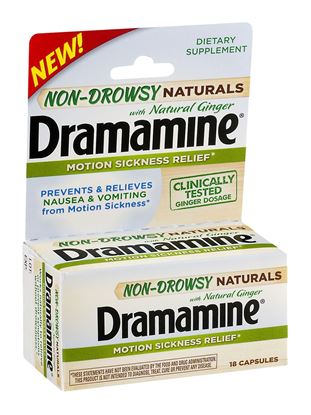 Picture of Dramamine 1810GIN Motion Sickness W/ NATURAL GINGER NON DROWSY - 18 CAPSULES