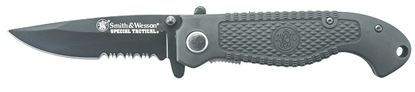Picture of Smith & Wesson CKTACBSD Special Tactical Liner Lock Folding Knife, Black, 3.5" Partially Serrated Drop Point Blade, Index Flipper, Pocket Clip