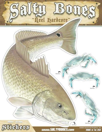 Picture of Salty Bones BMEG4003SB Mega Decal, 10.5" x 13.5", Redfish (Right Facing)